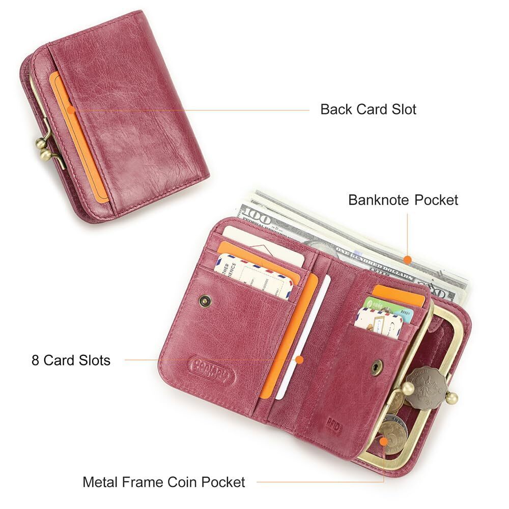 7622 Full Grain Leather Kiss Lock Wallet Kiss Clasp Coin Purse Vintage - Picture 5 of 8